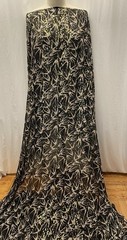 100% Silk Chiffon Birds Print Gold Lurex Black Fabric 1 Yard Long and 54″ Wide