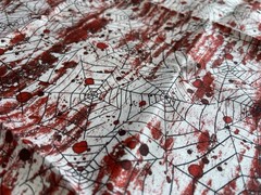 Halloween Spider Web Blood Splatter Fabric 20×56 White Red Satin Look