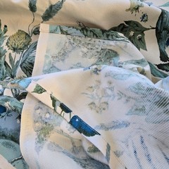 Vintage Waverly Fabric Remnant Plymouth Document Blue Yellow Green Birds READ DS