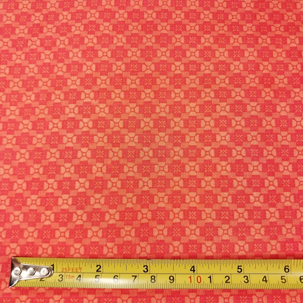2yds Synergy Coral Orange & Dark Pink Geometric Floral Print Avlyn Inc