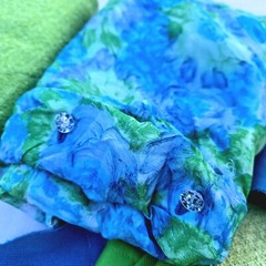 Vintage Fabric Scrap LOT Lime Green Wool Blue Mid Century Mod Aunt Leo D5