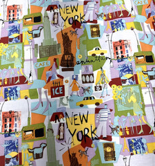Green Blue Yellow Orange New York City Theme Cotton Fabric BTHY #56
