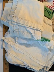 LOT Crafting Fabrics Assorted Cotton Embroidered Square Round Oblong Beige 3 Lbs
