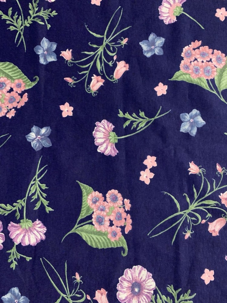 3 Yards Navy Blue Floral Cotton Fabric 20” X 110” Polyester Blend ? Pink Flowers