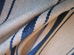 Tan Indigo KRAVET Organic stripe heavy upholstery Fabric BTyd Chenille Linen