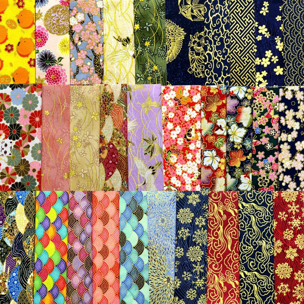 30Pcs Japanese Style Fabric Squares,8 Inchx10 Inch (20Cmx25Cm) Cotton Craft Fabr