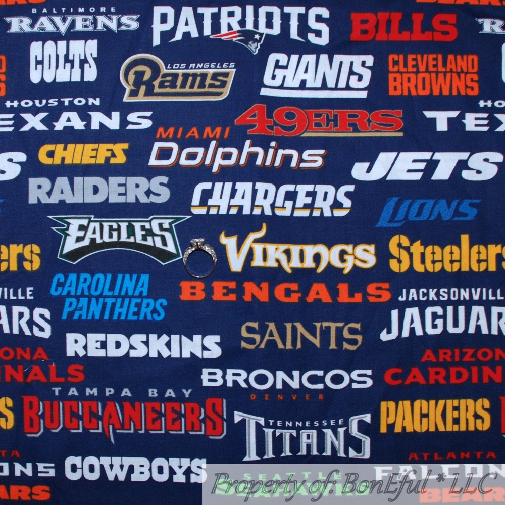 BonEful FABRIC FQ Cotton Quilt Blue Red White American Sport NFL Football Team S