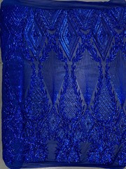 Francesca ROYAL BLUE Vines and Diamonds Pattern Sequins on Mesh Lace Fabric by