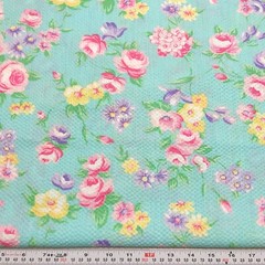 Florals on Blue Unbranded Cotton Blend SEERSUCKER Fabric by the HALF YARD 18×60