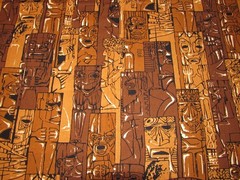 Alfred Shaheen Reproduction Tiki Fabric Hawaiian Print 2 Yards 42” Wide Cotton