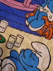 Vintage Smurfs Fabric Panel – Child Baby Quilt Blanket Cotton 43″ x 33″