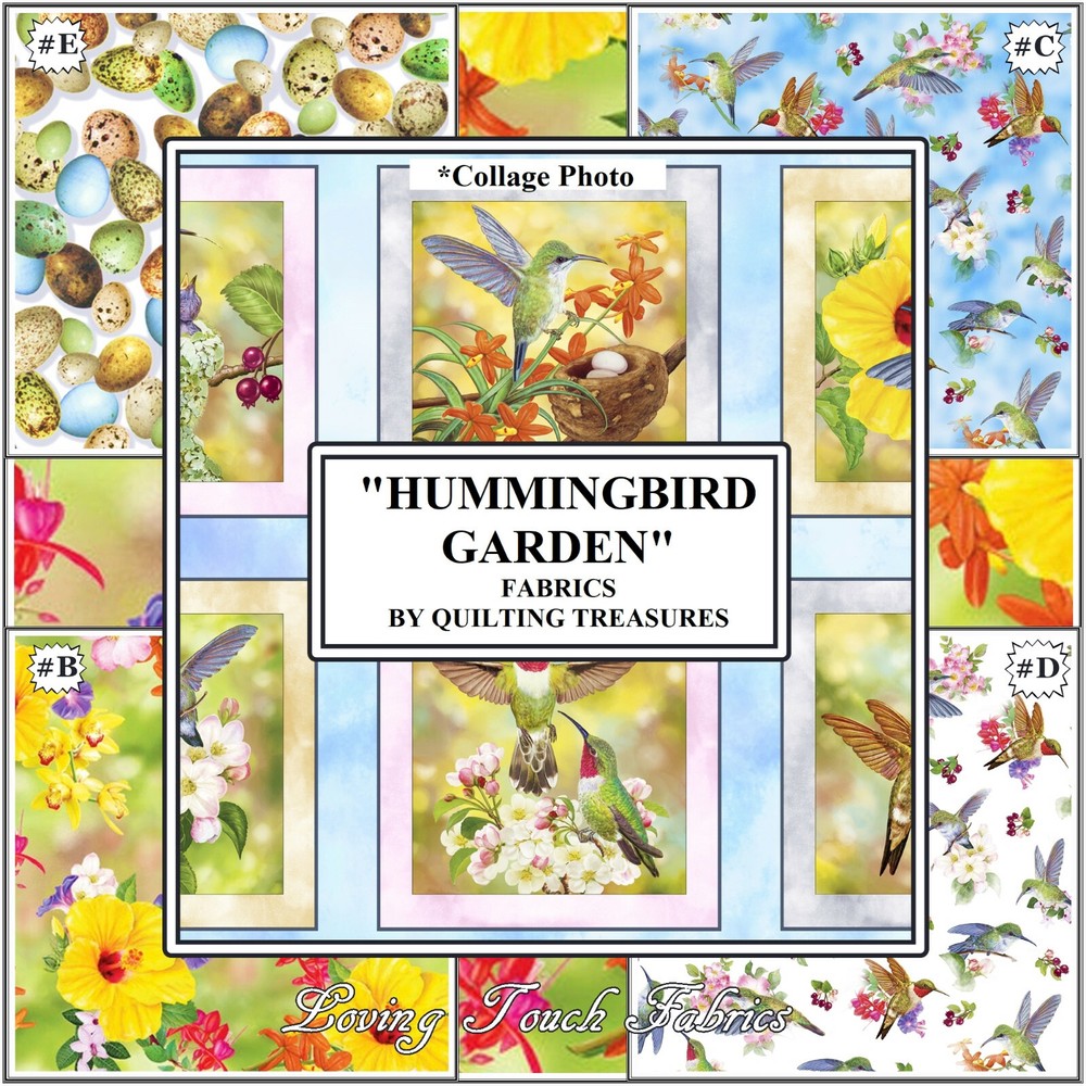 QUILTING TREASURES “HUMMINGBIRD GARDEN” BIRDS EGGS FLORAL FABRICS