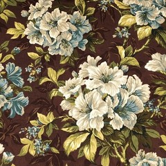 Mill Creek Floral Cotton COFFEE Brown Teal Drapery Curtain Pillow Fabric BTY
