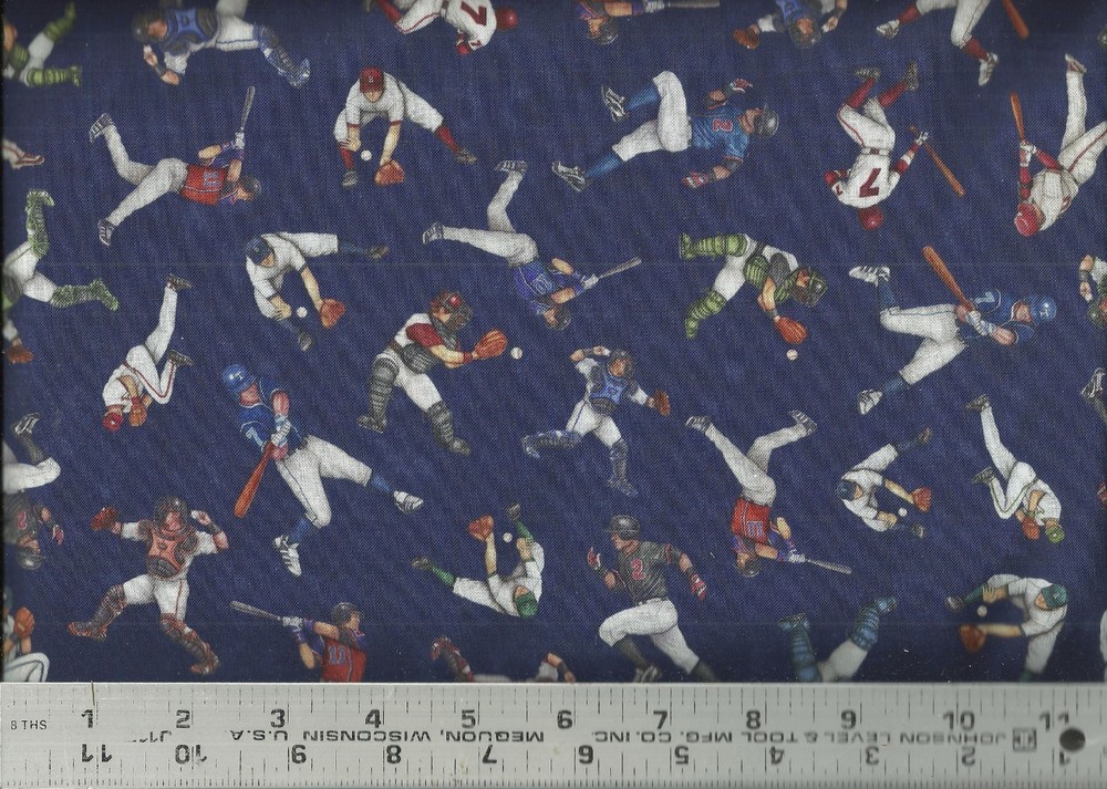 Quilting Treasures Mini Baseball Players on Navy 100% Cotton Quilting Fabric BTY