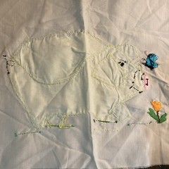 Handmade Appliqué Calico Pig Quilt Square Fabric Panel 13.5” Wide By 11.5”