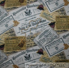 BonEful Fabric FQ Cotton Quilt ELVIS Presley Army Military Paper Metal Tag Badge