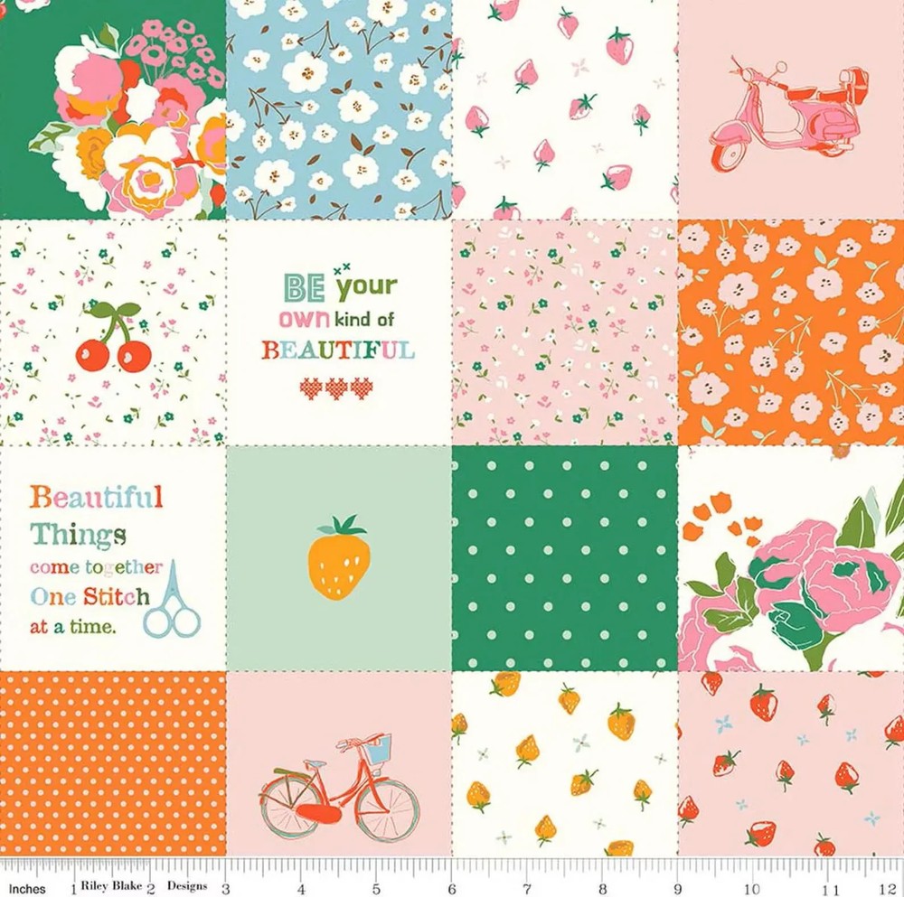 1/4 Yard 9×42 Riley Blake Cotton Nook Patchwork Green Cheater Print Quilt Cotton