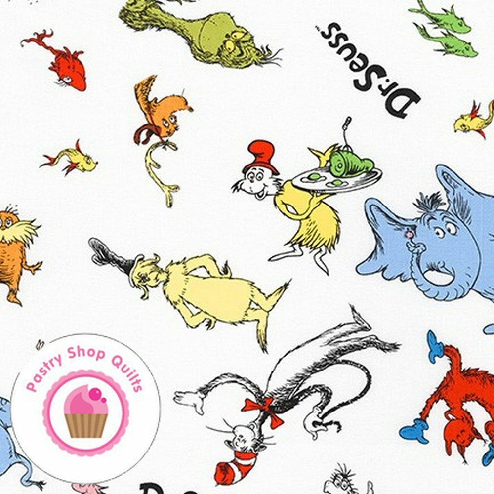 CELEBRATE SEUSS 10790 204 White KAUFMAN Quilt Fabric CAT IN THE HAT