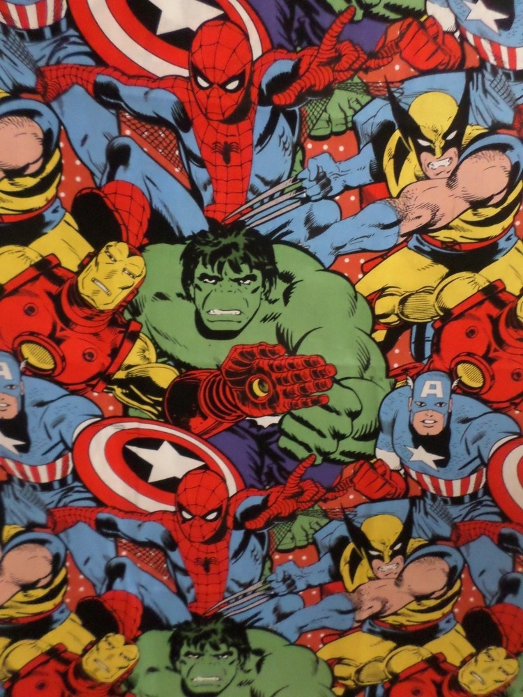 MARVEL COMIC PACK COTTON FABRIC SUPER HERO HULK CAPTAIN AMERICA 1Y X44″w