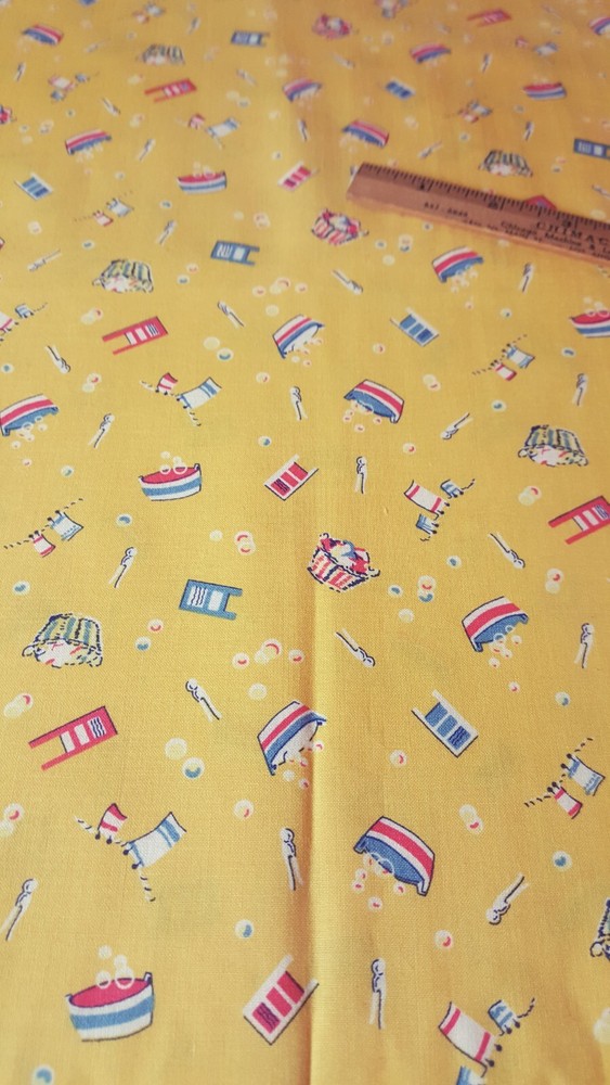 RARE 1930s Reproduction Benartex Cotton Fabric WASH DAY on Yellow BTHY One a Day