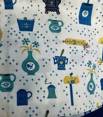 VTG 50-60`s Kitschy Kitchen & Parlor Decor on White Turquoise & Stars BTHY