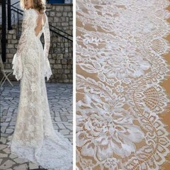 Soft Chantilly Lace Off white French Lace Fabric for Wedding Dress Baptism Gown