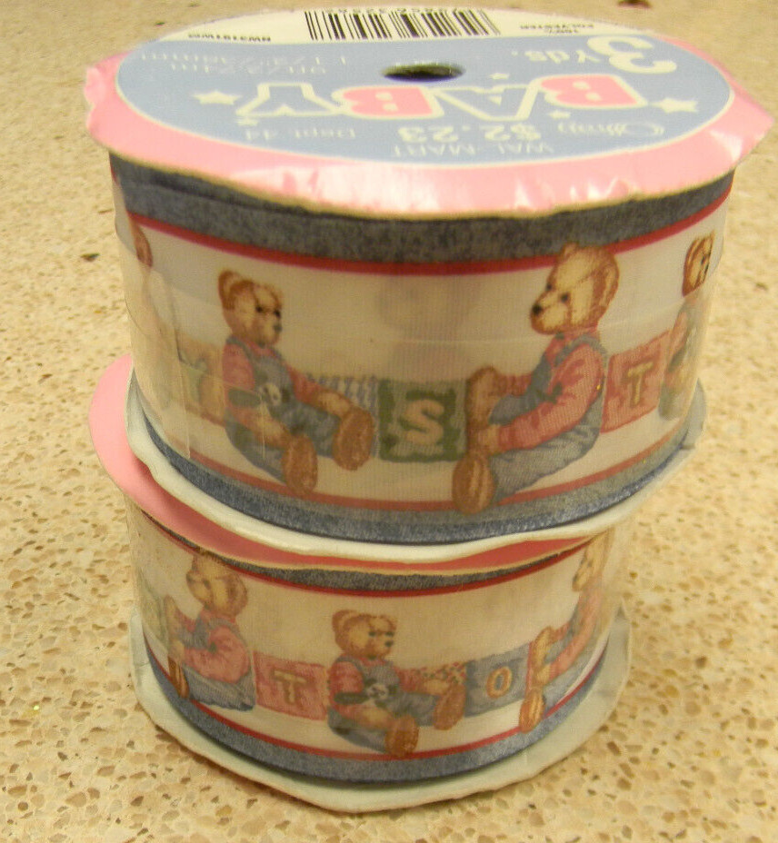 Vintage Daisy Kingdom “Blue Jean Teddy Bear” Ribbon (2 Spools)