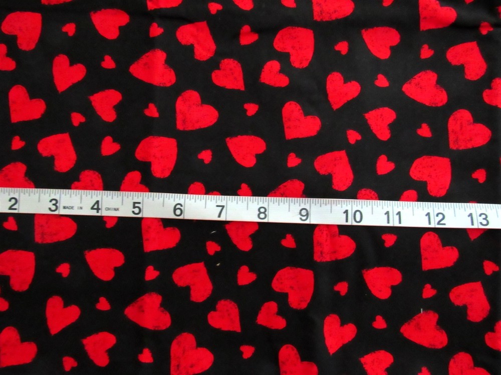 1 yd 100% Cotton Fabric Black with Red Hearts by Timeless Treasures