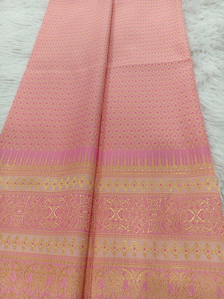Thai Faux Silk Brocade Fabric Pink Bodhi Leaf Sewing Textile 2 Yards