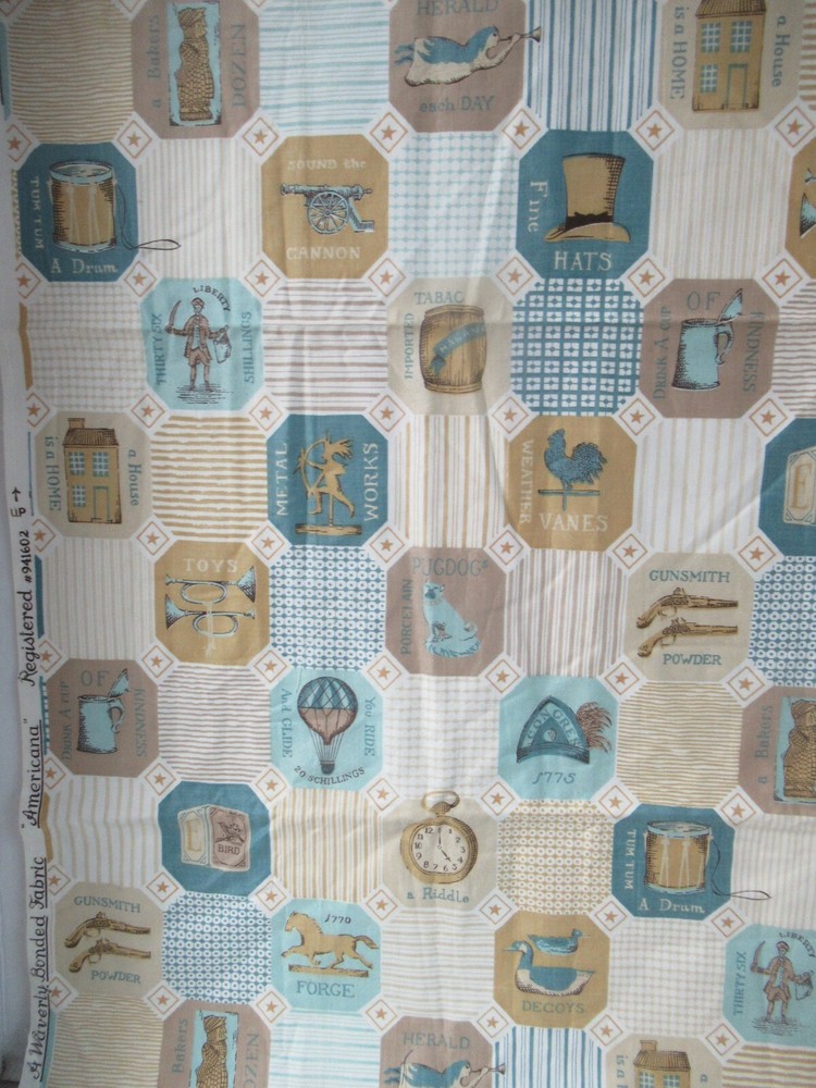 Waverly Early Americana “AMERICANA” Cotton Fabric 35″ x 35” Vintage 60`s RARE