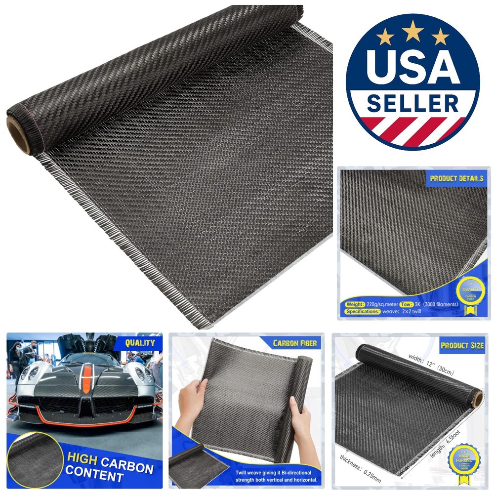6.5ft x 12in Carbon Fiber Fabric Roll – Durable Twill Weave for Reinforcement