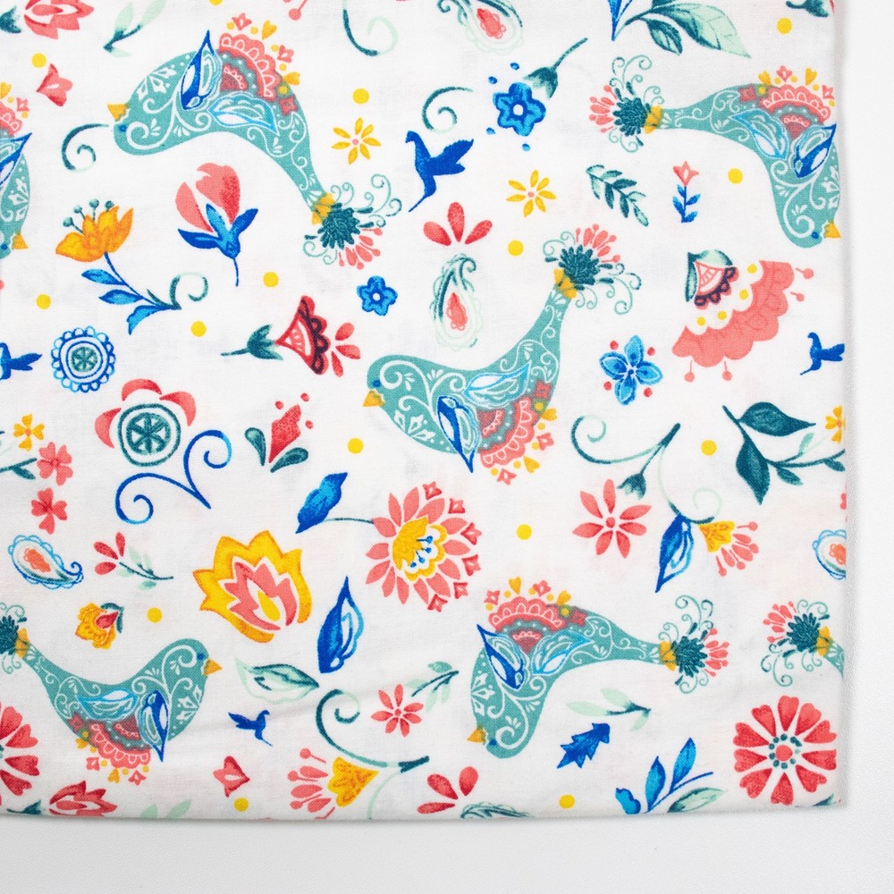 Pioneer Woman Cotton Quilting Fabric BTHY Birds Turquoise Pink Floral Half Yard