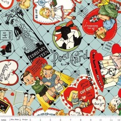 TAKE HEART Valentine Toss Blue Digital Quilt Fabric Riley Blake sold by 1/2 yd