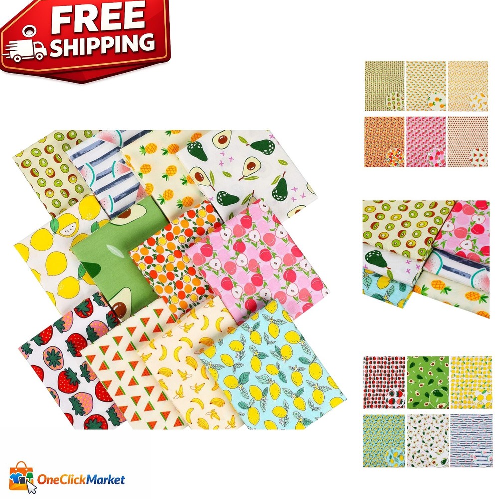 Vivid 12-Piece Cotton Fruit Pattern Fabric Set for Quilting & Sewing Projects
