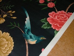 Velvet Fabric Curtain Upholstery Wagtail Bird Floral Slate Cushion 15 Metres
