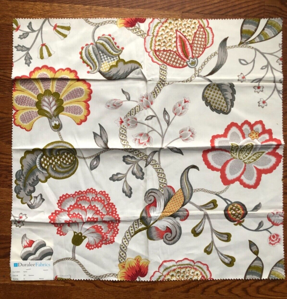 DURALEE Jacobean Floral in Summer 25 3/4 x 26″ Cotton Fabric Sample