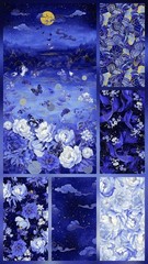 Timeless Treasures Moonlight Metallic Blue Koi Fish Cotton Fabric by the Yard