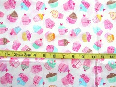 1/2 yd Cotton Fabric White with Cupcakes by Hi-Fashion Fabrics