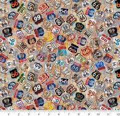 Cotton Historic Highway Route 66 Signs Directions Fabric Print by Yard D770.23