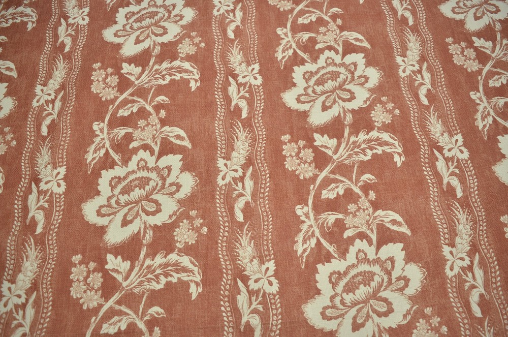 Estelle Ruby Cream on Red Jacobean Floral Stripe Print PKaufmann Fabric