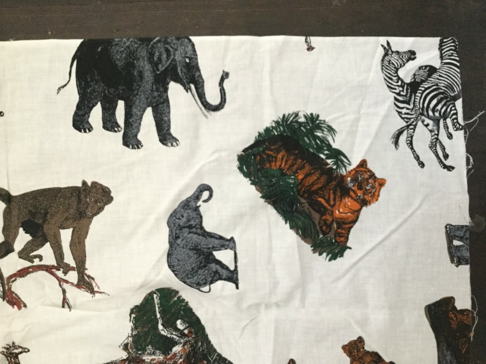 Safari Animals Fabric Zebra Elephant Lion Giraffe White Black Brown 38×44