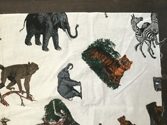 Safari Animals Fabric Zebra Elephant Lion Giraffe White Black Brown 38×44