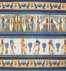 QUILTING TREASURES EGYPTIAN PRINT FABRIC- PHARAOH STRIP DESIGNS- BLACK- 2YDS