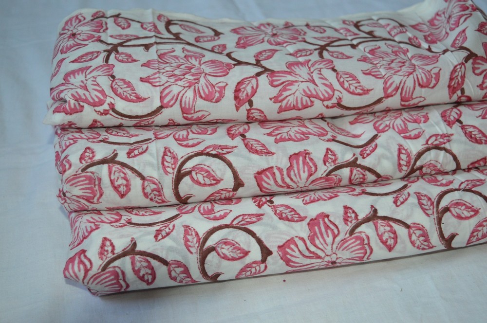 10 Yard Hand Block Print Floral Fabric 100%Cotton NO TARRIF CHARGES 100%✅ZK_211#