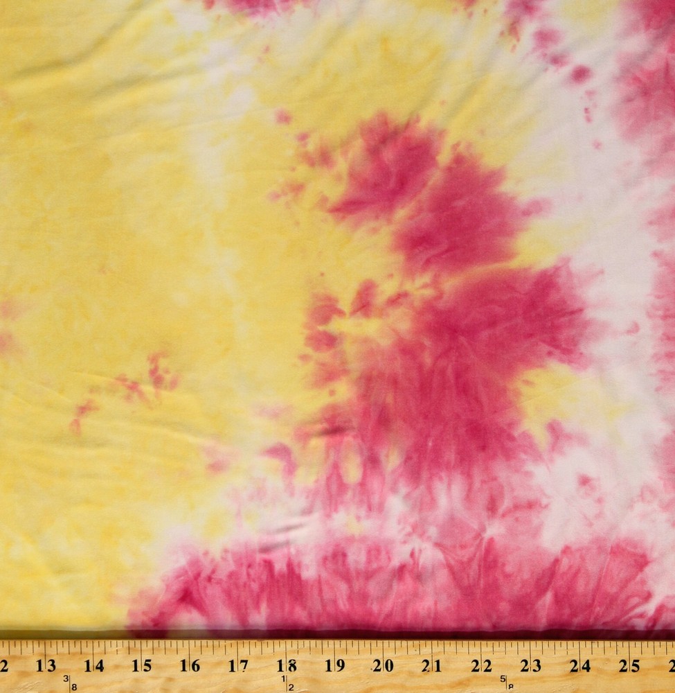 Matte Jersey Brushed Tie-Dye 4-Way Stretch Yellow Pink Fabric by Yard D451.19