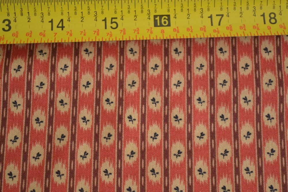 By 1/2 Yd, Black & Tan Floral Stripes on Rust & Brown Cotton/Andover/Morton,B127