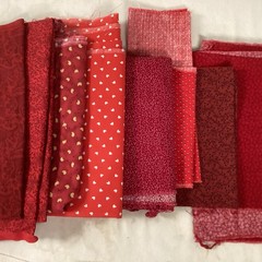 Lot Of 8 Red Quilting Fabric 100% Cotton Fat Quarters 1/2 Yd 1/4 Yard & Scraps