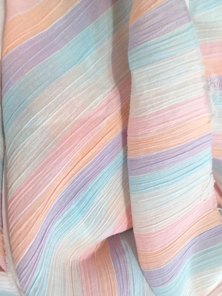 Pastel Rainbow Crepe Crinkled Gauze Light Fabric 53″ Wide BTY Sold By The Yard