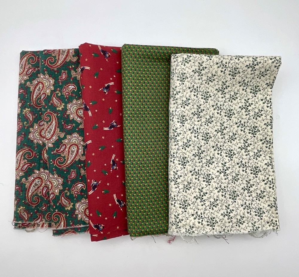 Vintage Marcus Brothers Textiles – 4 Print Bundle Green & Burgundy – 3+yds Total