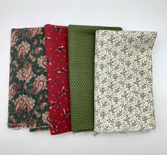 Vintage Marcus Brothers Textiles – 4 Print Bundle Green & Burgundy – 3+yds Total